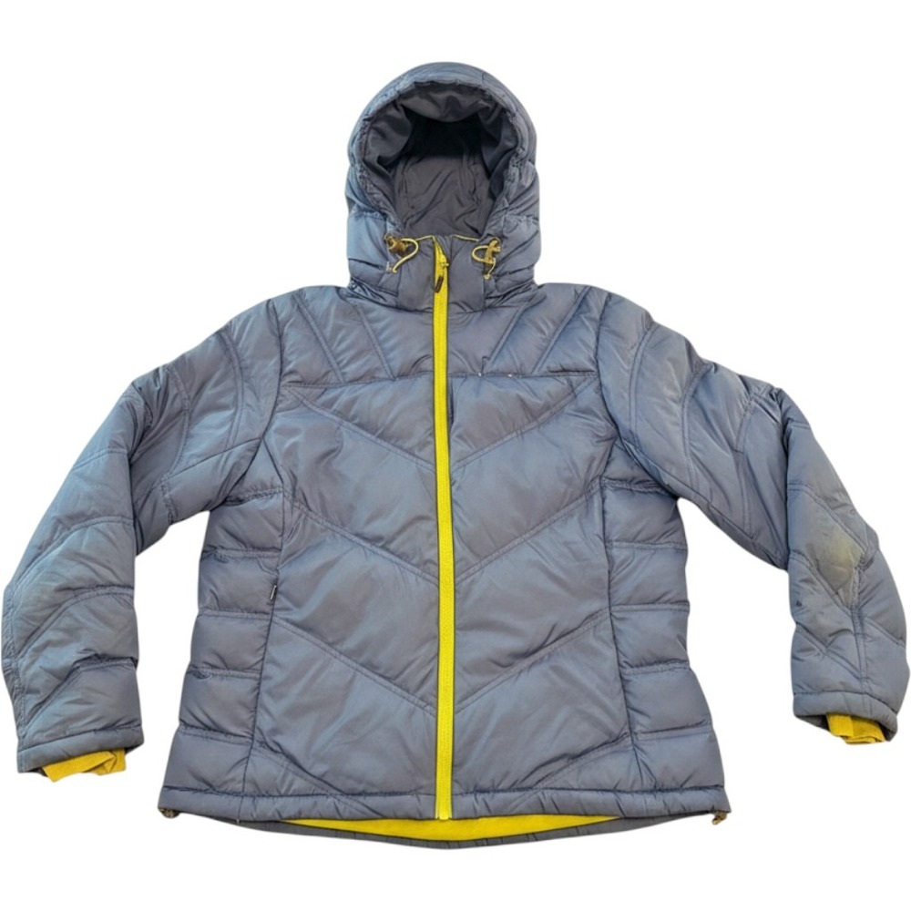 Eddie Bauer First Ascent 650 Down Puffer Jacket Blue Lime Green Hooded Womens